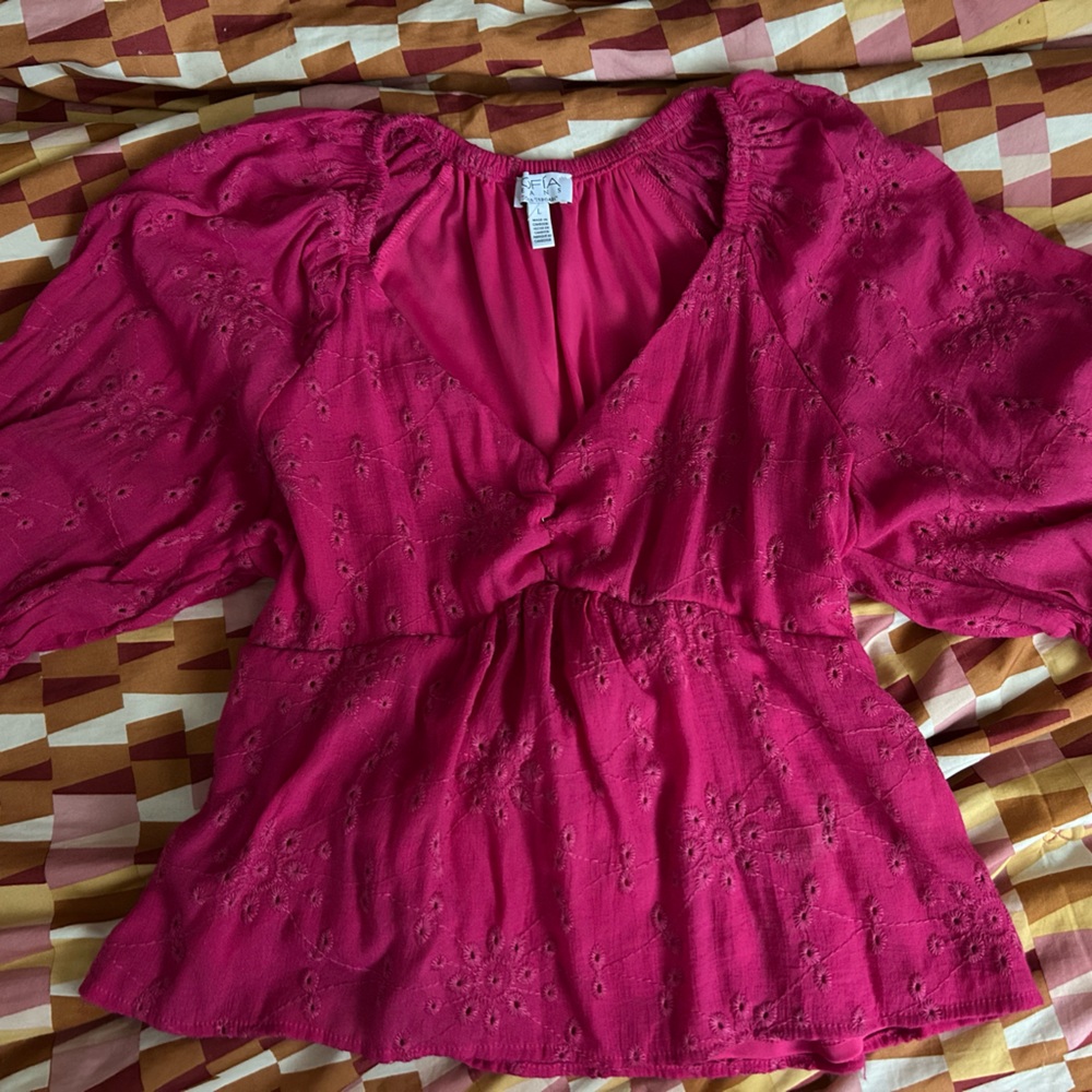 SOFIA Magenta Eyelet V-Neck Blouse